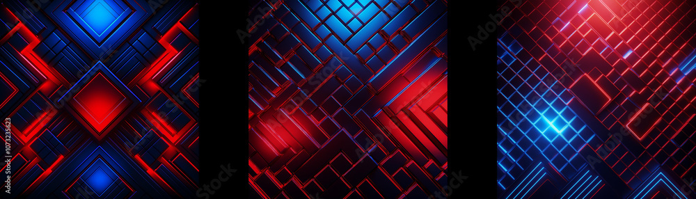 Poster Abstract pattern with glowing red and blue lines forming a geometric shape.