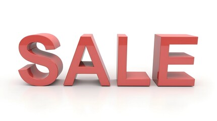 Sale and promotion tag. Word "SALE" displayed in bold red 3D letters on a clean white background. perfect for shopping promotions