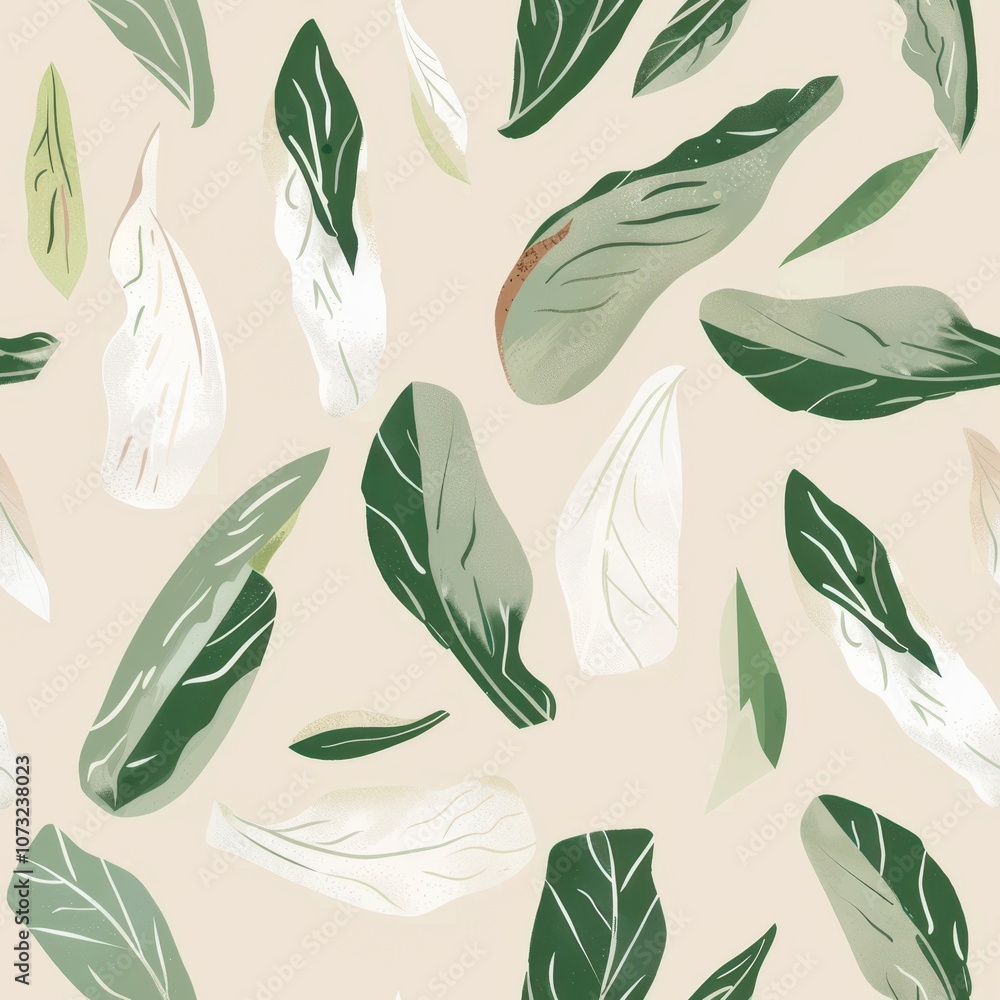 Poster seamless minimal pattern of endive leaves on a soft beige background ideal for fabric design and hom