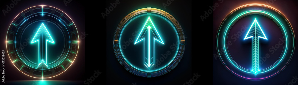Aufkleber Three neon glowing arrows pointing upward are enclosed in circular frames.