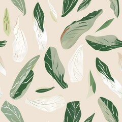 Seamless Minimal Pattern of Endive Leaves on a Soft Beige Background Ideal for Fabric Design and Home Decor Inspirations