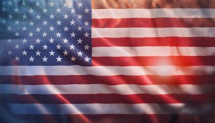 Fototapeta premium Vibrant Waving American Flag with Sunlight and Fabric Texture. USA Patriotic Symbol for Celebrations, National Events, Memorials, or Independence Day Themed Designs