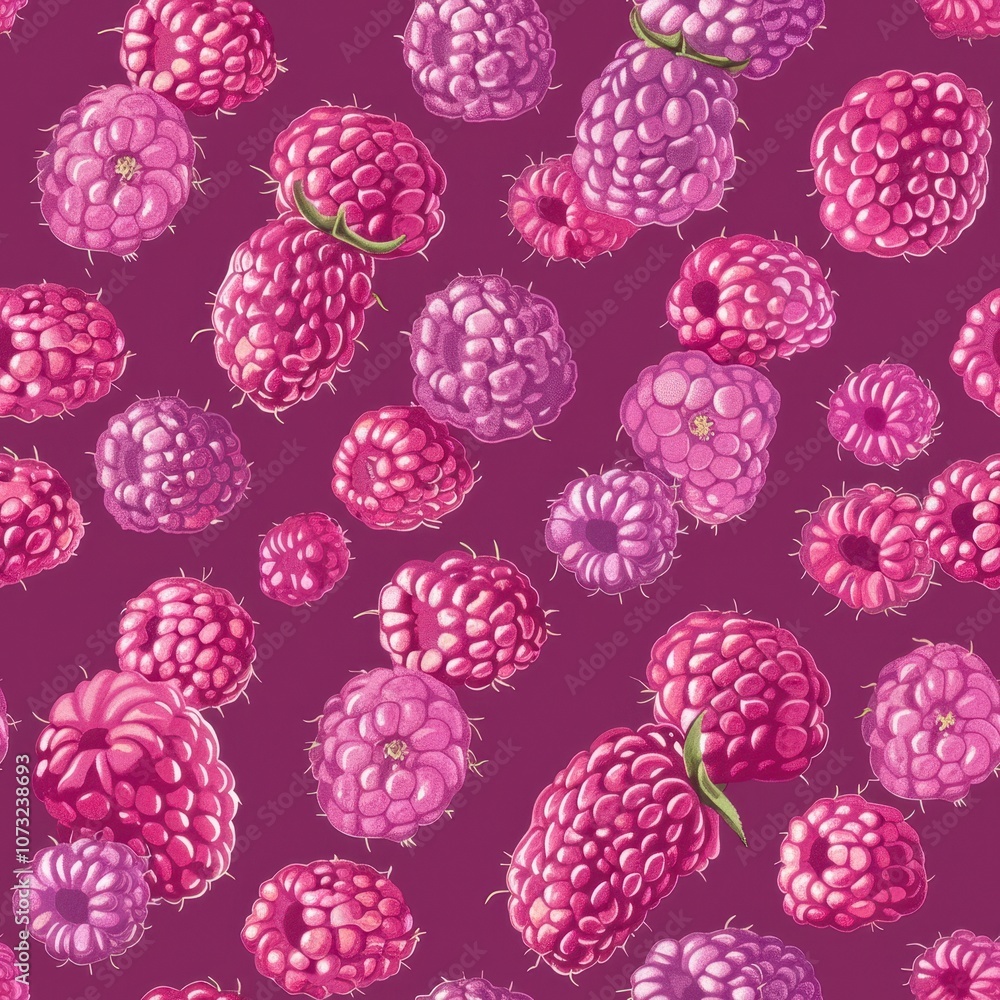 Poster seamless pattern of raspberry fruits on a minimalist background for fabric design and textile applic
