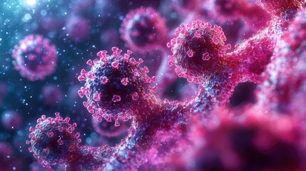 Fototapeta premium Close-up view of colorful virus particles in a microscopic environment