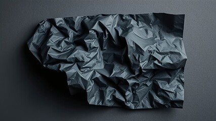 A crumpled sheet of black tissue paper against a dark gray background