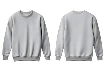 Light gray crew neck sweater front and back mock up with minimalist design and smooth texture isolated on transparent background