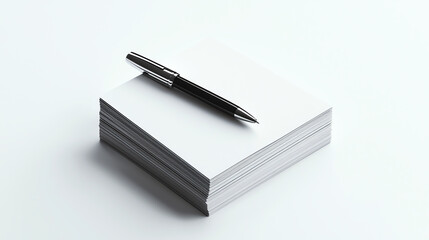 Naklejka premium Stack of Business Cards with Stylish Pen on White Background