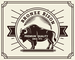 Bison vintage label, emblem, badge or logo in retro style.
