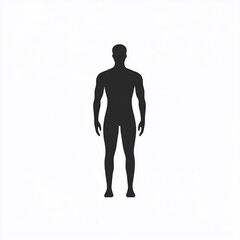 Man icon, flat design, male figure standing, full body, black silhouette of a man.