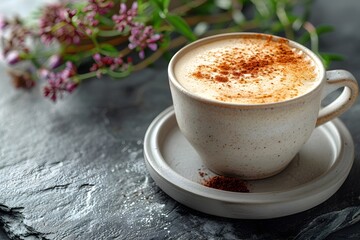 Obraz premium Cozy Autumn Coffee Moment with Cinnamon in Rustic Ceramic Cup