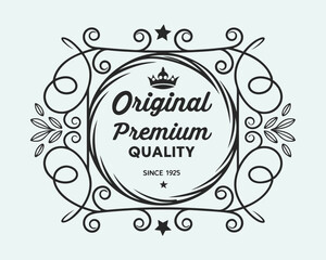 Oriental Premium Quality Lettering with Round Frame. Vector Illustration.
