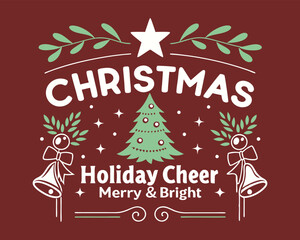 Christmas Greeting Card. Merry Christmas lettering, vector illustration.
