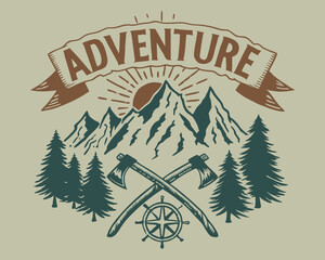 Vintage adventure label, badge, emblem, t-shirt print design.
