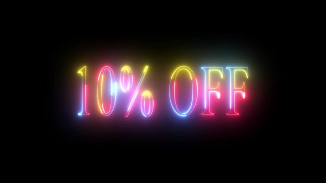 10 percent off neon text animation. Neon 10% discount icon animated video.