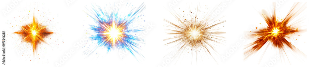 Poster abstract burst set showcasing vibrant energy and dynamic movement isolated on transparent background