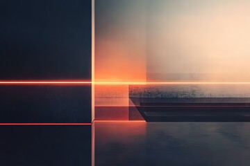 Futuristic design with minimalist shapes, gentle gradients, and faint glowing lines on a textured dark surface.