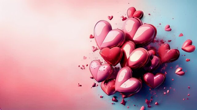 Romantic background with red and pink hearts, perfect for Valentine's cards and celebrations.