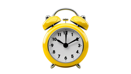 yellow alarm clock with bells. Isolated on transparent background