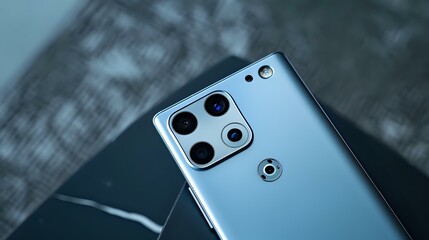 Blue Smartphone with Quad Camera System