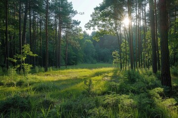 Fototapeta premium Vibrant Forest Ecosystem with Diverse Wildlife and Trees
