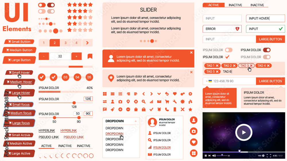 Poster modern ui kit featuring a collection of essential buttons, icons, and navigation elements for websit
