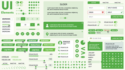 Modern UI kit featuring a collection of essential buttons, icons, and navigation elements for websites and mobile apps. Ideal for responsive design and dashboards.