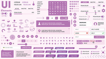 Modern UI kit featuring a collection of essential buttons, icons, and navigation elements for websites and mobile apps. Ideal for responsive design and dashboards.