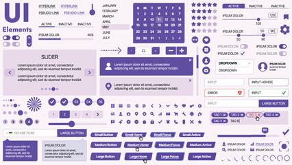 Modern UI kit featuring a collection of essential buttons, icons, and navigation elements for websites and mobile apps. Ideal for responsive design and dashboards.