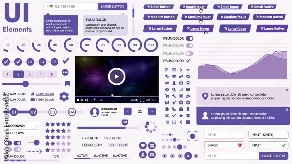 Poster modern ui kit featuring a collection of essential buttons, icons, and navigation elements for websit