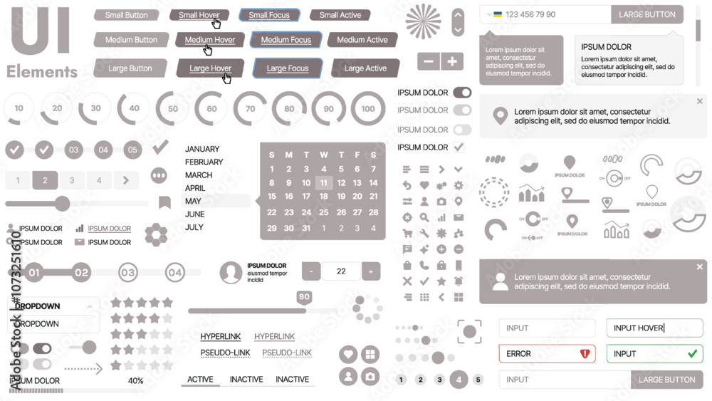 Poster modern ui kit featuring a collection of essential buttons, icons, and navigation elements for websit