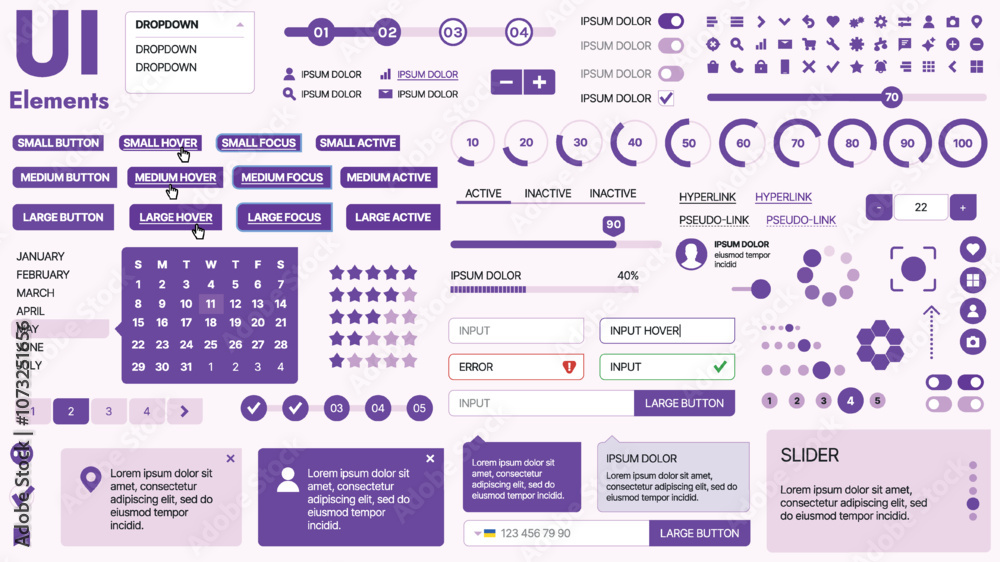 Poster modern ui kit featuring a collection of essential buttons, icons, and navigation elements for websit