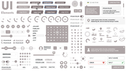 Modern UI kit featuring a collection of essential buttons, icons, and navigation elements for websites and mobile apps. Ideal for responsive design and dashboards.