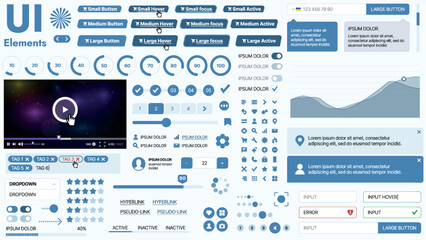 Modern UI kit featuring a collection of essential buttons, icons, and navigation elements for websites and mobile apps. Ideal for responsive design and dashboards.
