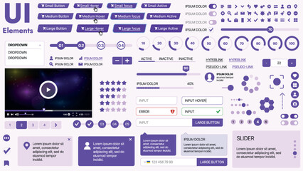 Modern UI kit featuring a collection of essential buttons, icons, and navigation elements for websites and mobile apps. Ideal for responsive design and dashboards.