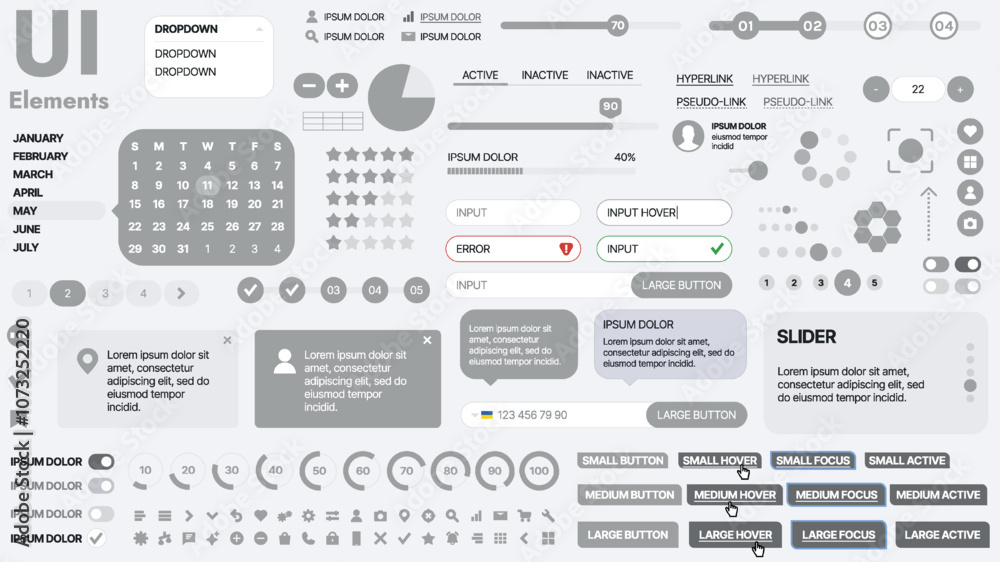 Poster modern ui kit featuring a collection of essential buttons, icons, and navigation elements for websit