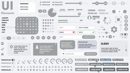Modern UI kit featuring a collection of essential buttons, icons, and navigation elements for websites and mobile apps. Ideal for responsive design and dashboards.