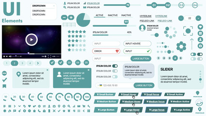 Modern UI kit featuring a collection of essential buttons, icons, and navigation elements for websites and mobile apps. Ideal for responsive design and dashboards.