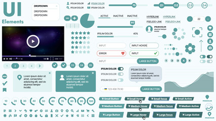 Modern UI kit featuring a collection of essential buttons, icons, and navigation elements for websites and mobile apps. Ideal for responsive design and dashboards.