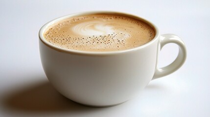 Close-Up of Freshly Brewed Coffee in a White Cup Isolated on a Clean Background Perfect for Warm Beverage Promotions and Coffee Enthusiasts