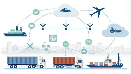 Cloud-Based Logistics Ecosystem Diagram with Transport Modes