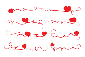 
Filigree curly Calligraphic Heart, Fancy Line Flourishes Swirls hearts, curve romantic love separator, Valentine's Day divider flourish, Calligraphy Flourish lettering header red hearts border



