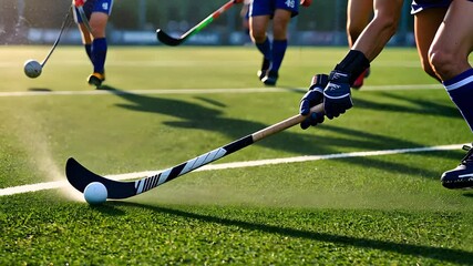 Field Hockey Players in Action on Green Turf
- Powered by Adobe