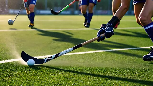 Field Hockey Players in Action on Green Turf

