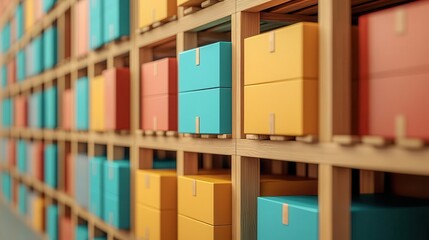 Organized rows of inventory in distribution center, systematic supply planning, logistics efficiency