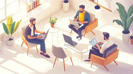 Isometric vector illustration isolated on flat design background, set of people in business clothes and objects of office and financial spheres, business world or working people.