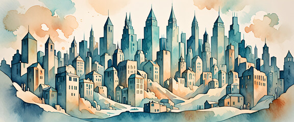 illustrazione sfondo con elementi astratti a tema paesaggistico surreale