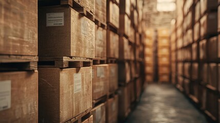Stacks of boxes with clear labels, efficient inventory control, supply management planning