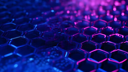Fototapeta premium An abstract honeycomb pattern in neon blue and pink with a glowing, futuristic style.