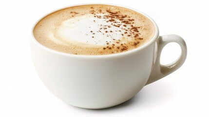 Fototapeta premium Close-Up of a Frothy Cappuccino in a White Coffee Cup with Cinnamon Dusting on Top, Showcasing the Warmth and Aroma of Freshly Brewed Coffee