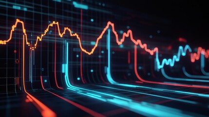 Financial Data Visualization, Stock Market Trends, And Analysis On A Dark Background.